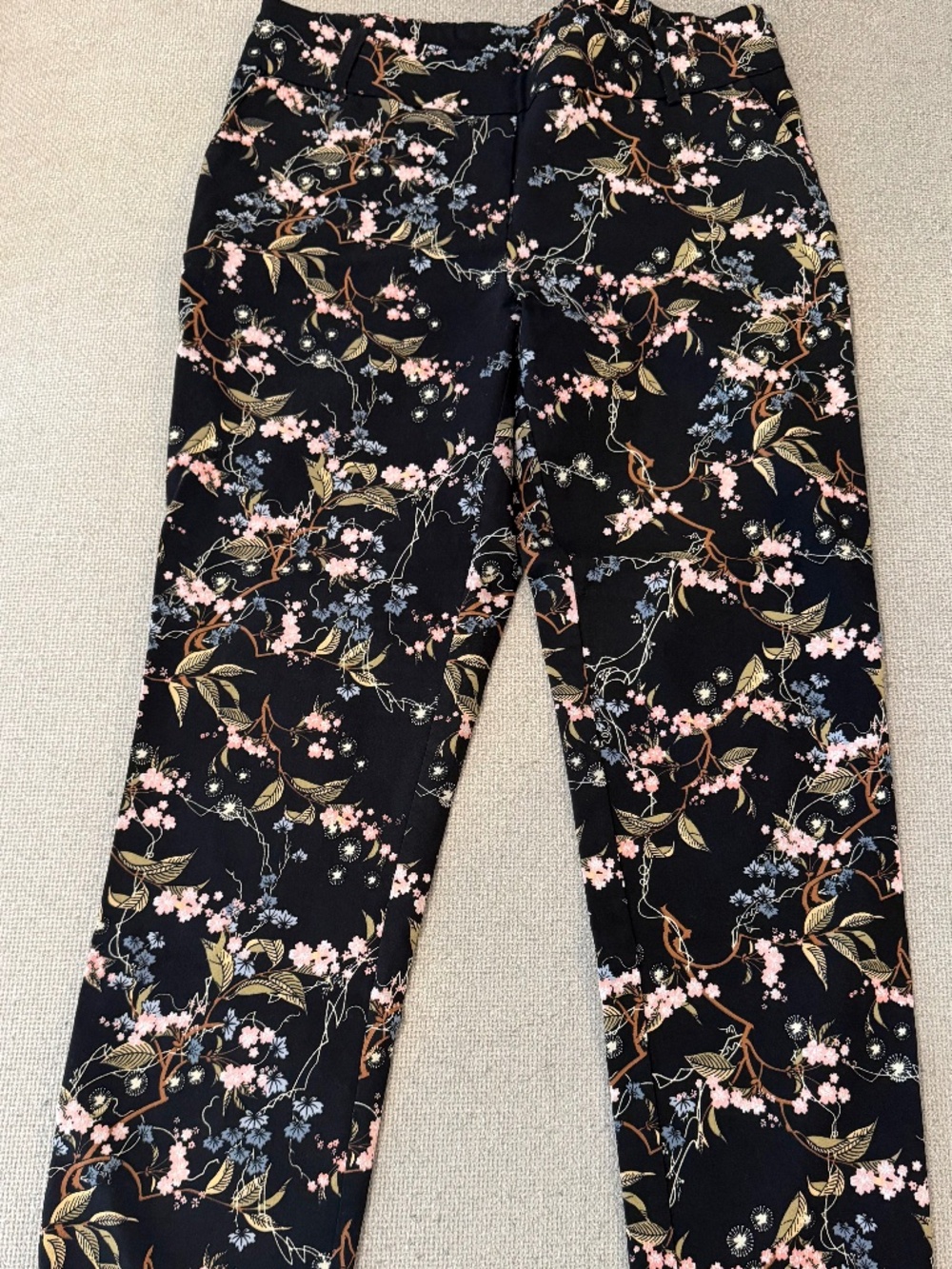 Jules & Leopold Black Pink Cherry Blossom Floral Pull On Stretch Pants M